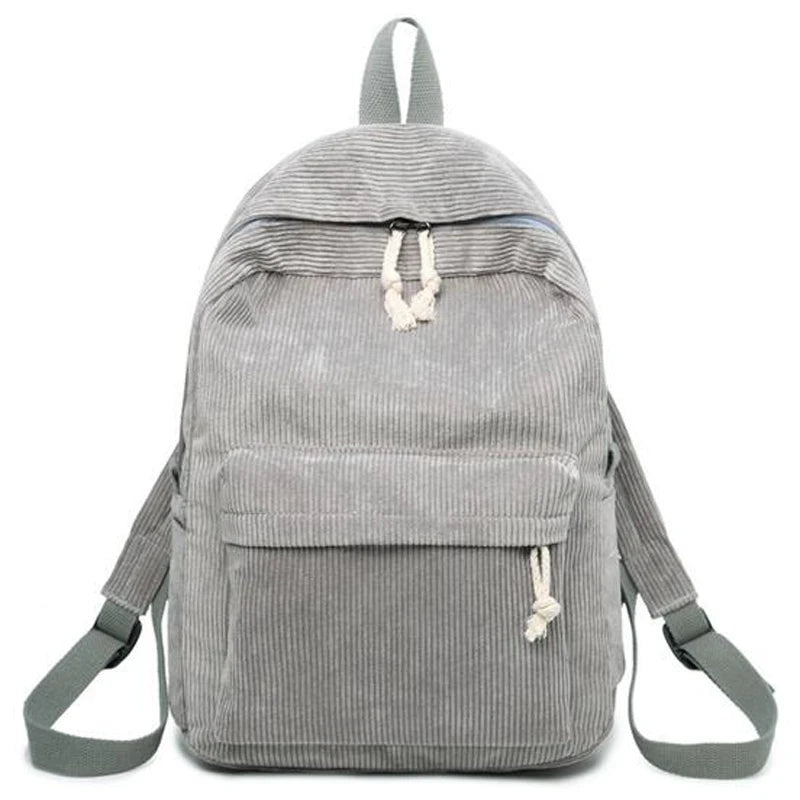Corduroy School Backpacks For Teenage Girls Striped Rucksack Travel Bags