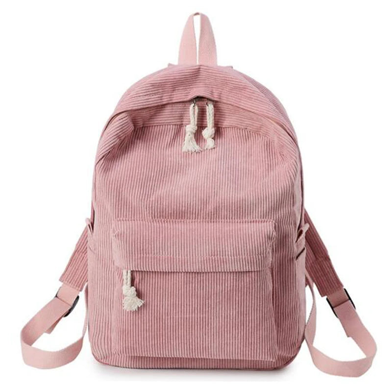 Corduroy School Backpacks For Teenage Girls Striped Rucksack Travel Bags