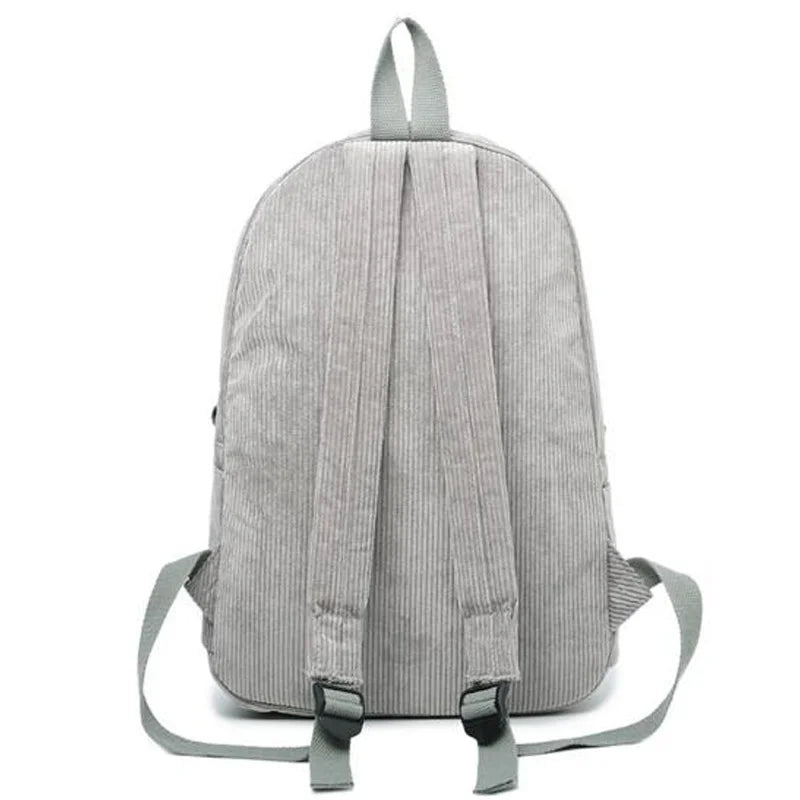 Corduroy School Backpacks For Teenage Girls Striped Rucksack