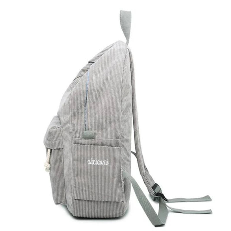 Corduroy School Backpacks For Teenage Girls Striped Rucksack Travel Bags