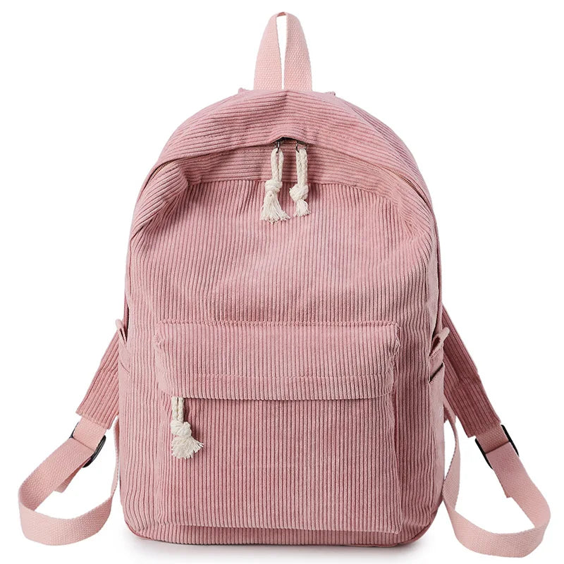 Corduroy Women Backpack Striped School Bag Rucksack