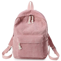 Corduroy Women Backpack Striped School Bag Rucksack