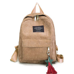 Corduroy Women Backpack Tassel Daypack Large Capacity for Teenager Girls