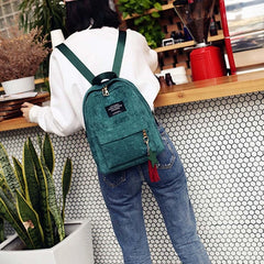 Corduroy Women Backpack Tassel Daypack Large Capacity for Teenager Girls