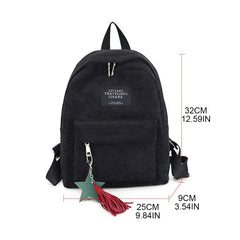 Corduroy Women Backpack Tassel Daypack Large Capacity for Teenager Girls