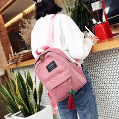 Corduroy Women Backpack Tassel Daypack Large Capacity for Teenager Girls