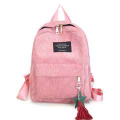 Corduroy Women Backpack Tassel Daypack Large Capacity for Teenager Girls