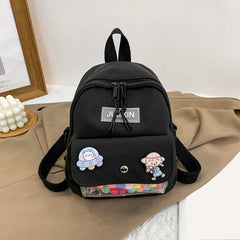 Women Backpack Cartoon Badge Shoulder Bag Eco Friendly Canvas Small Backpack
