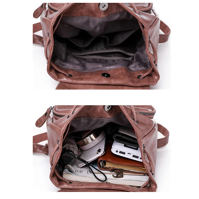 Women Backpack Preppy Style School Backpack PU Leather Women Shoulder Bag