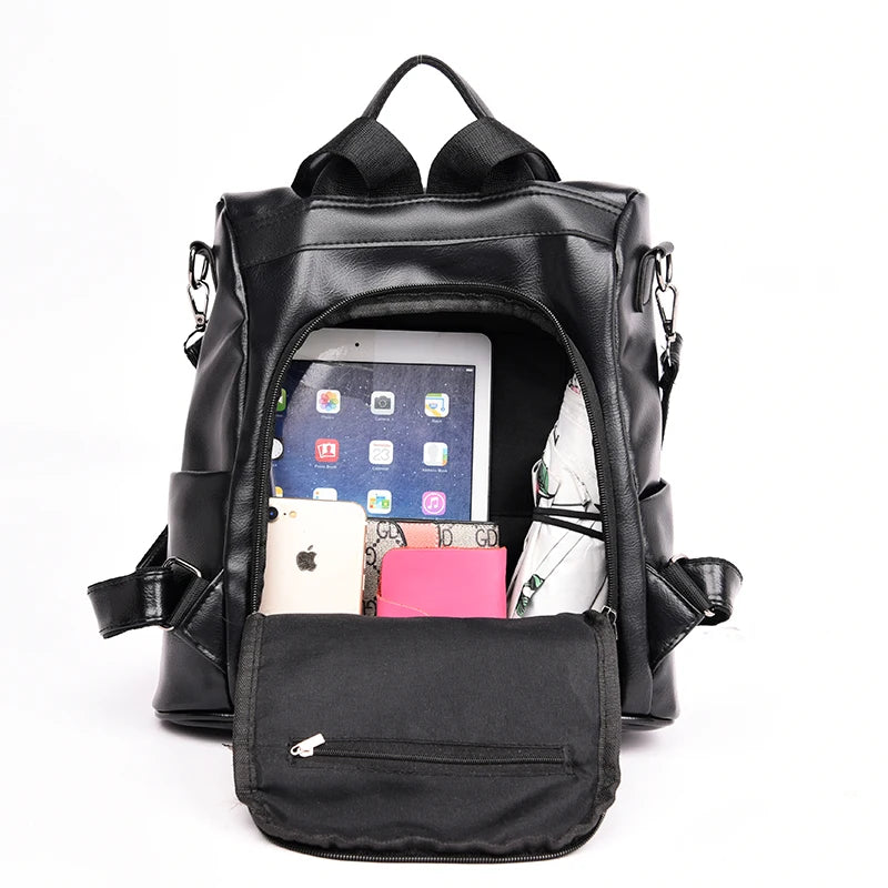 Women Backpack Soft Leather Book School Bags For Teenage Girls