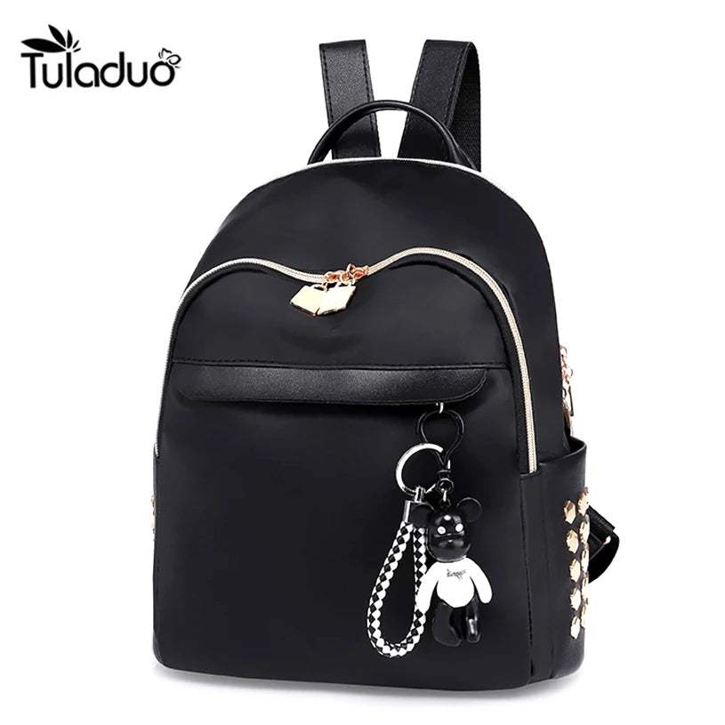 Girl Preppy Style School Bag Teenager Travel Rucksack Bear Pendant