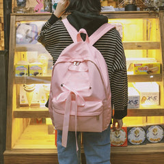 Women Backpack Lady Nylon School Backpack Fresh Bow Animal Pink