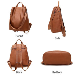 Women Leather School Backpack Anti-theft Travel Bag Casual