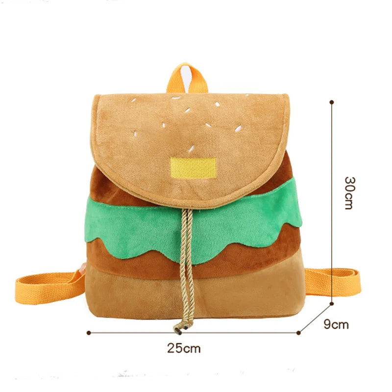 Hamburger Shaped Drawstring Backpack Shoulder Bag Multi-Function Handbag
