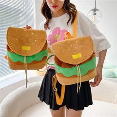 Hamburger Shaped Drawstring Backpack Shoulder Bag Multi-Function Handbag