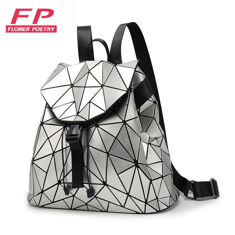 Luminous Geometric Plaid Sequin Female Backpack for Teen Girls