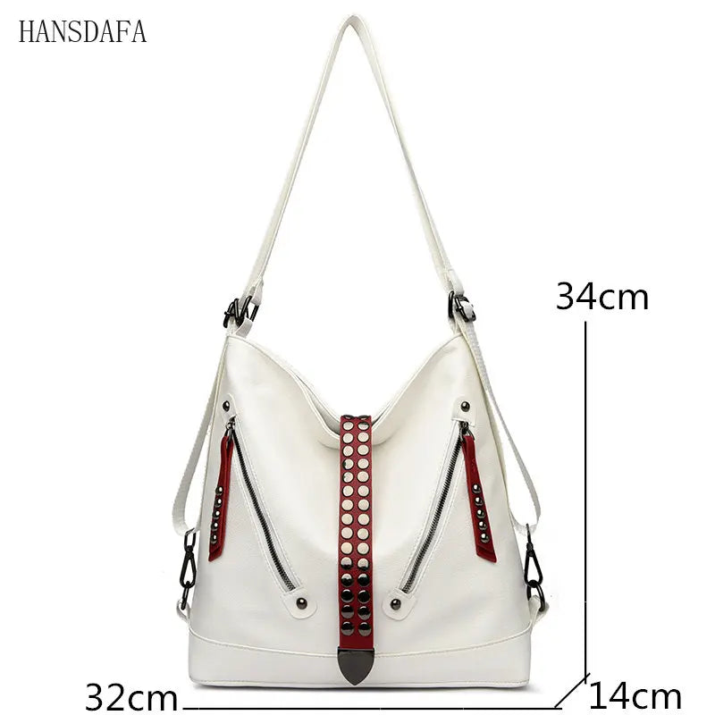 Women Backpack Handbag Large Capacity Casual Shoulder Bag Rivet Tote
