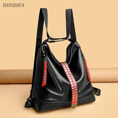 Women Backpack Handbag Large Capacity Casual Shoulder Bag Rivet Tote