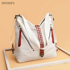 Women Backpack Handbag Large Capacity Casual Shoulder Bag Rivet Tote