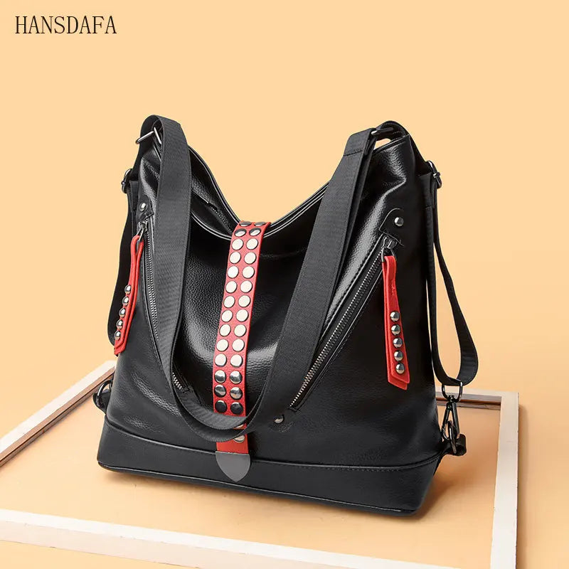 Women Backpack Handbag Large Capacity Casual Shoulder Bag Rivet Tote