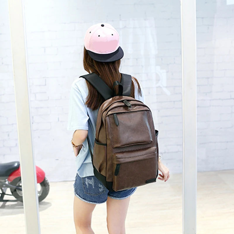 Vintage PU Leather Backpack Large Capacity School Bags For Girls