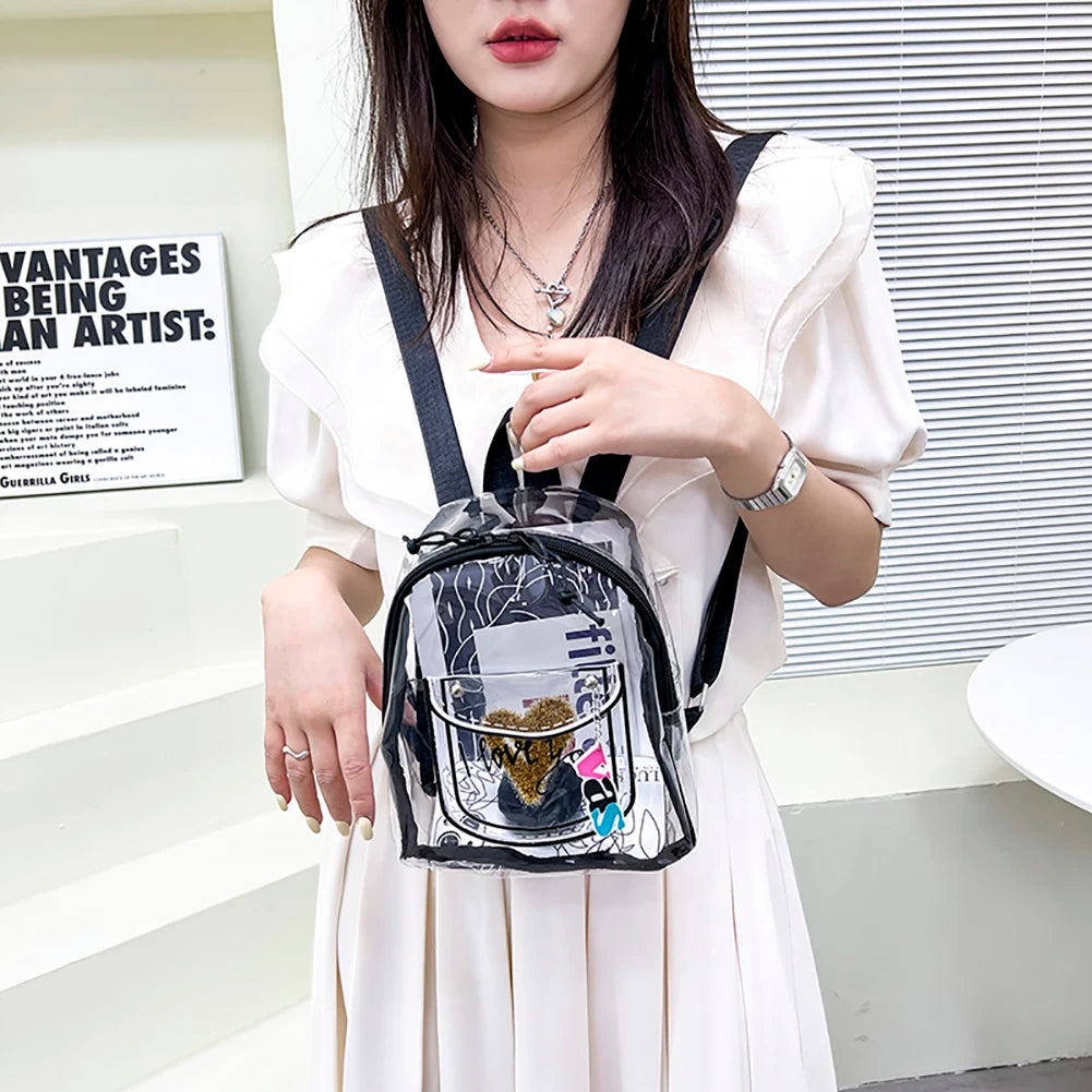 Mini Transparent PVC Rucksack Girl Clear School Bag Travel Shoulder Mochila