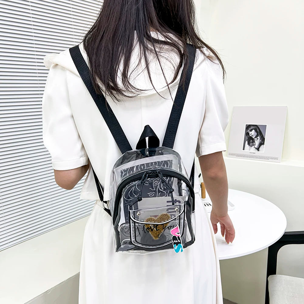 Mini Transparent PVC Rucksack Girl Clear School Bag Travel Shoulder Mochila