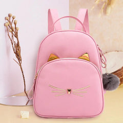 Women Backpack PU Leather School Bags Female Ladies Girl Cartoon Cat Multi-Funct
