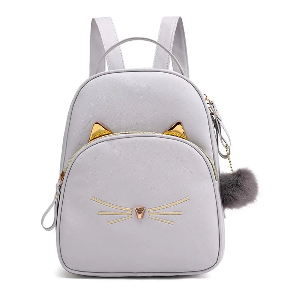 Women Backpack PU Leather School Bags Female Ladies Girl Cartoon Cat Multi-Funct