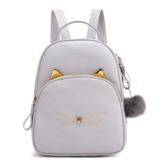 Women Backpack PU Leather School Bags Female Ladies Girl Cartoon Cat Multi-Funct