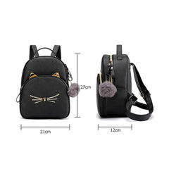 Women Backpack PU Leather School Bags Female Ladies Girl Cartoon Cat Multi-Funct