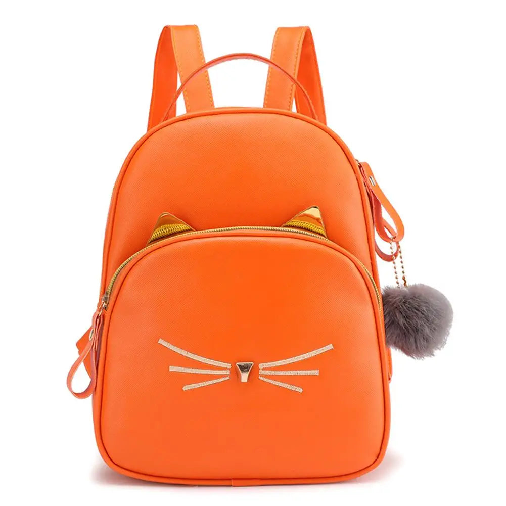 Women Backpack PU Leather School Bags Female Ladies Girl Cartoon Cat Multi-Funct