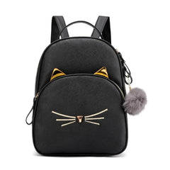 Women Backpack PU Leather School Bags Female Ladies Girl Cartoon Cat Multi-Funct