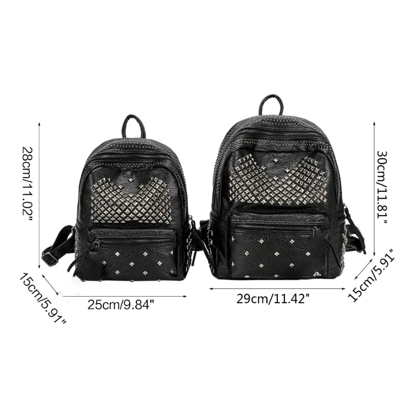 Women Backpack Rivet Studded School Bookbag Daypack Anti Theft Rucksack