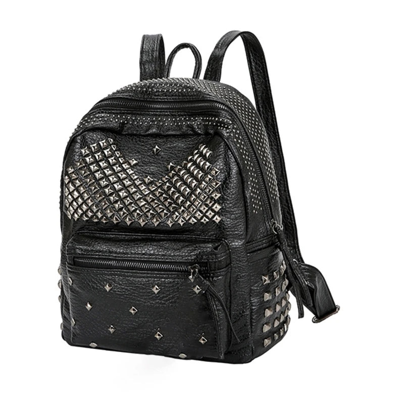 Women Backpack Rivet Studded School Bookbag Daypack Anti Theft Rucksack