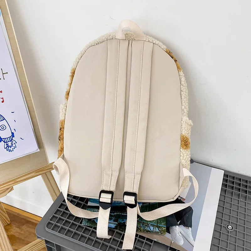 Cartoon School Backpack for Teenage Girls Lamb Wool Shoulder Bag
