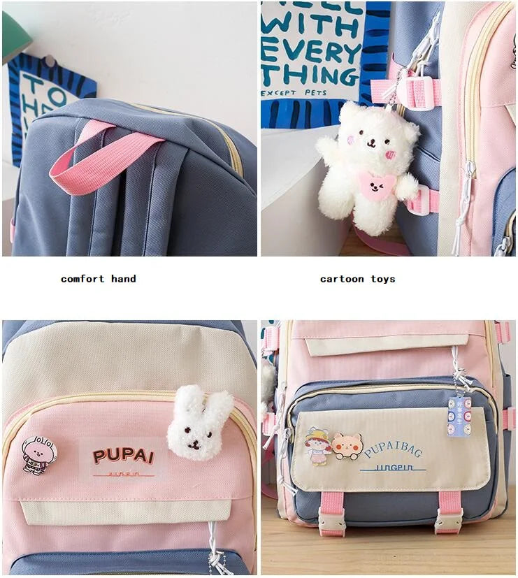 Teenage Girl Backpack SchoolBags 5PCS Set Anti-theft Shoulder Bag Big Capacity
