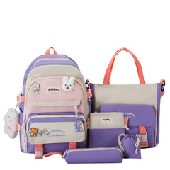 Teenage Girl Backpack SchoolBags 5PCS Set Anti-theft Shoulder Bag Big Capacity