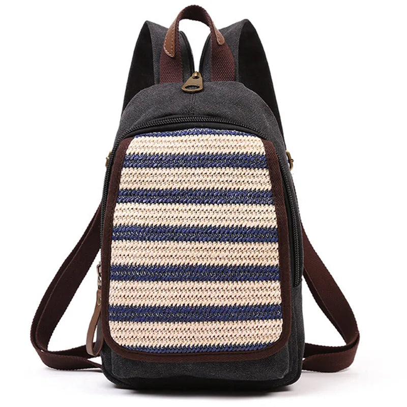 Women Canvas Backpack Chest Pack Vintage School Bags Casual Travel Rucksack