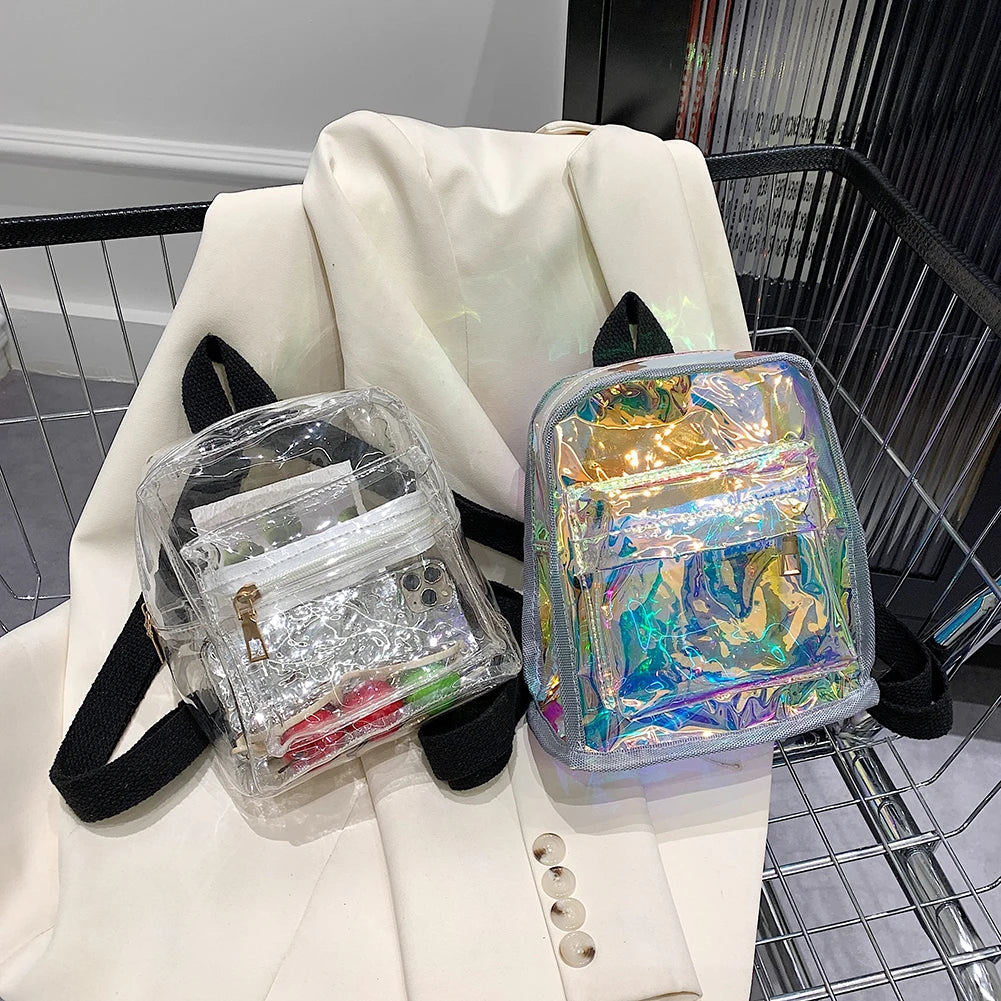 Transparent Women Backpack Student Bookbag Casual Travel Bagpack