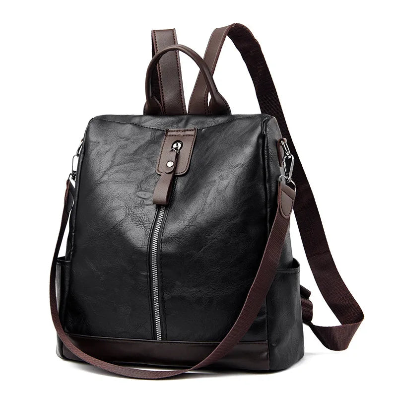Women Backpack Travel PU Leather Zipper Anti Theft Pack Female Schoolbag