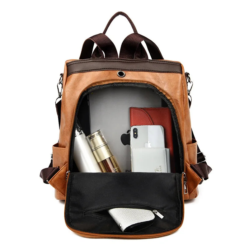 Women Backpack Travel PU Leather Zipper Anti Theft Pack Female Schoolbag