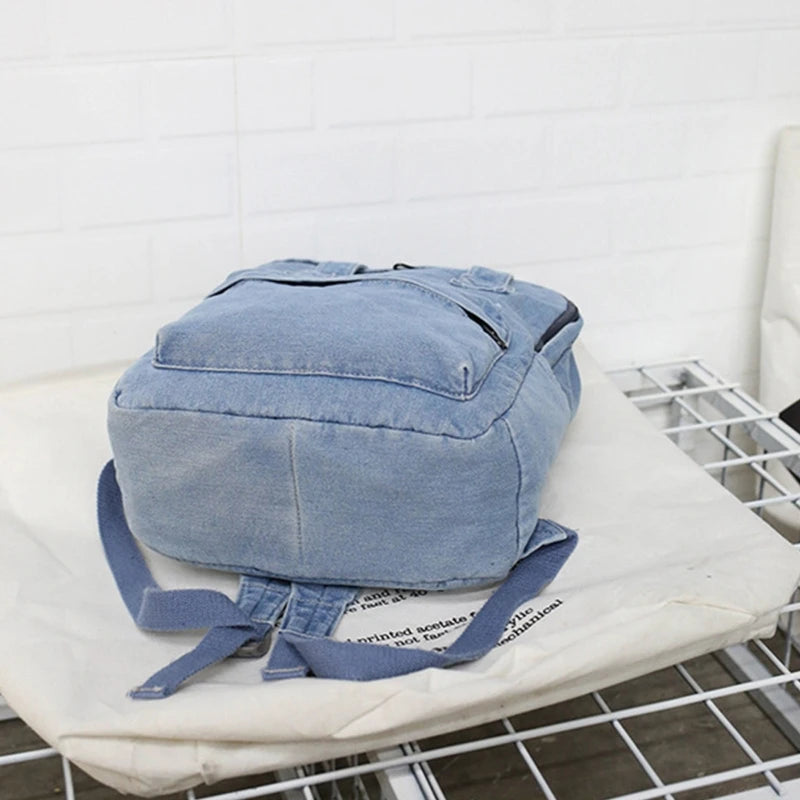 Vintage Denim School Bookbag Handbag Rucksack Shoulder Bag for Teenage Girls