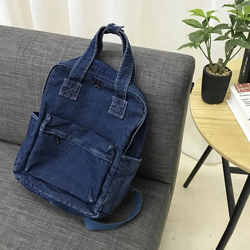 Vintage Denim School Bookbag Handbag Rucksack Shoulder Bag for Teenage Girls