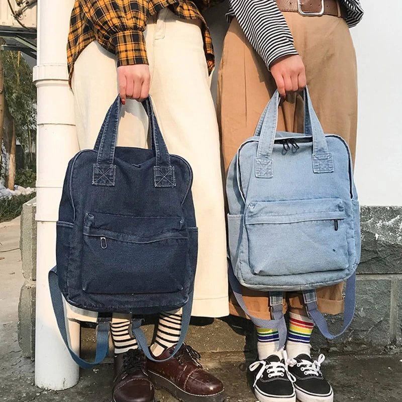Vintage Denim School Bookbag Handbag Rucksack Shoulder Bag for Teenage Girls