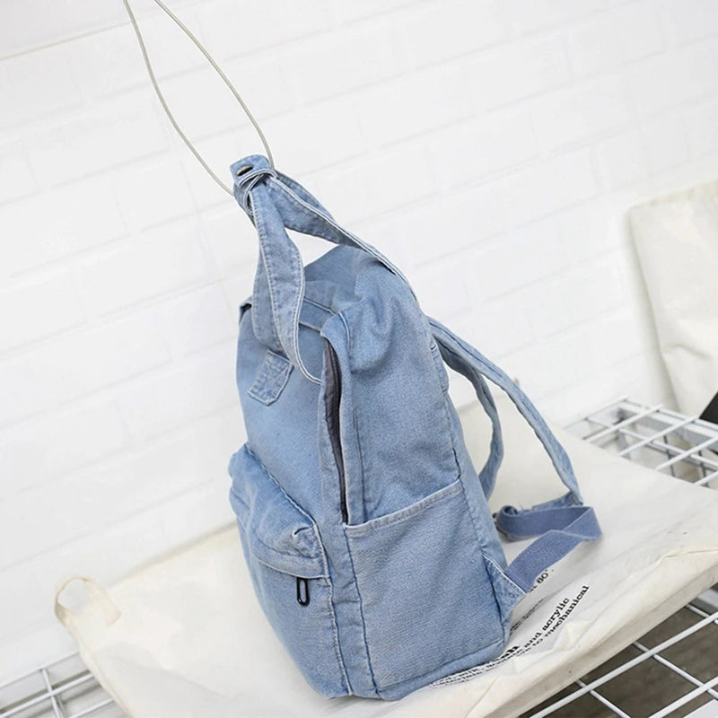 Vintage Denim School Bookbag Handbag Rucksack Shoulder Bag for Teenage Girls
