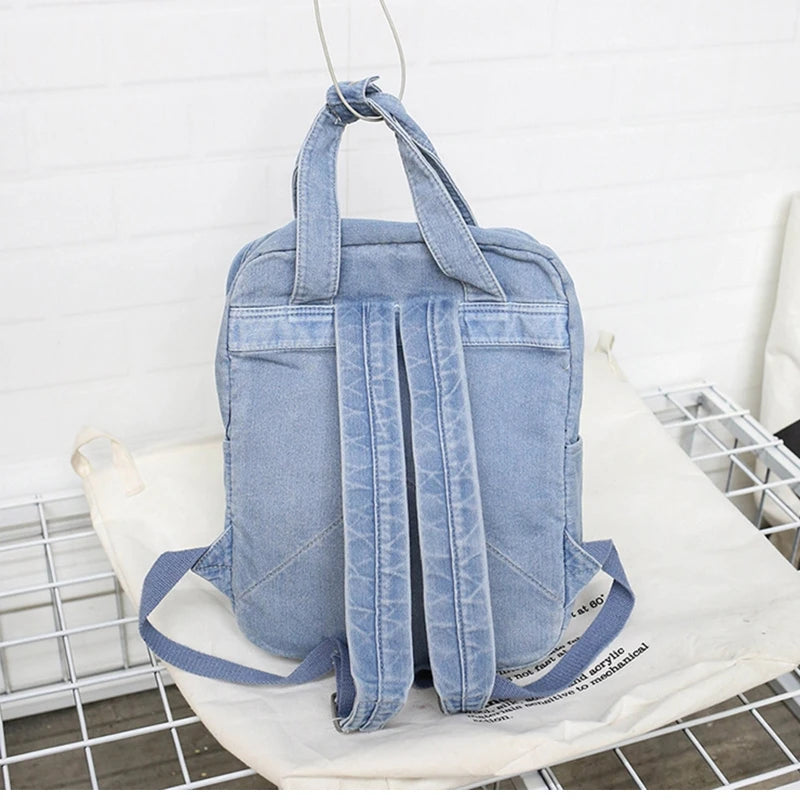 Vintage Denim School Bookbag Handbag Rucksack Shoulder Bag for Teenage Girls