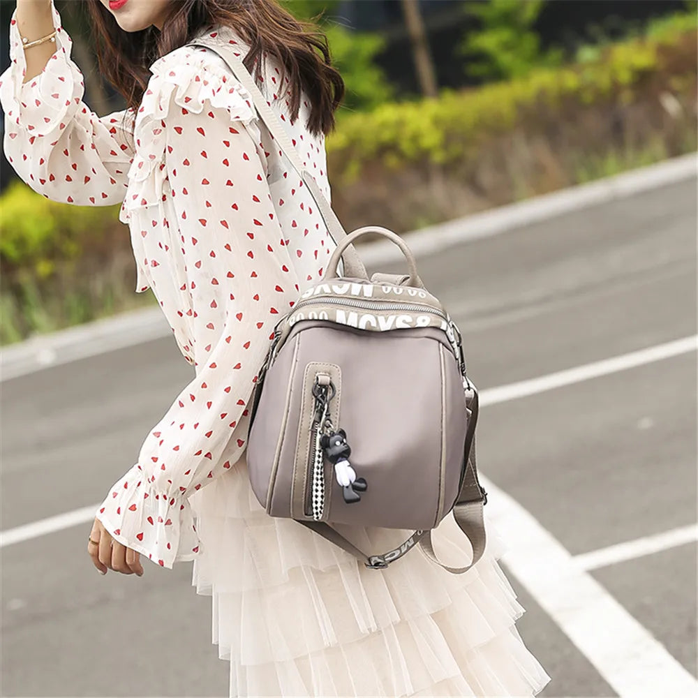 Women Backpack Zipper School Bags for Teenagers with Small Pendant