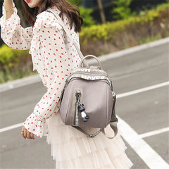 Women Backpack Zipper School Bags for Teenagers with Small Pendant