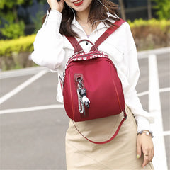Women Backpack Zipper School Bags for Teenagers with Small Pendant